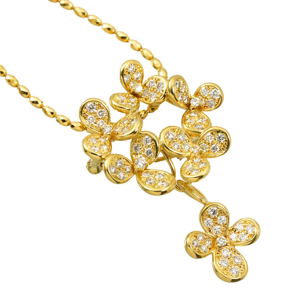 Diamond 1.54ct Flower Necklace Brooch 18K Yellow Gold 750
