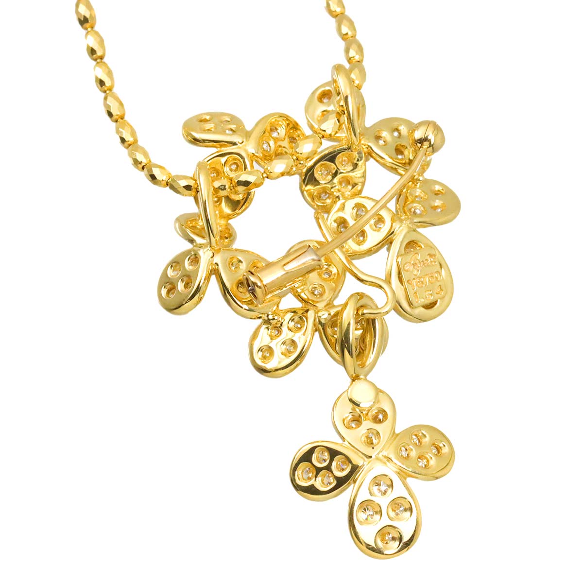 Diamond 1.54ct Flower Necklace Brooch 18K Yellow Gold 750