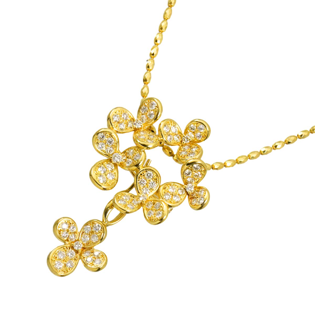 Diamond 1.54ct Flower Necklace Brooch 18K Yellow Gold 750