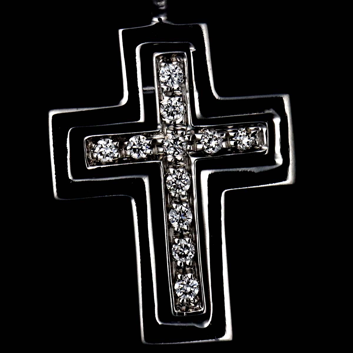 Belle Epoque Mini Diamond Cross Necklace 18K WG 750