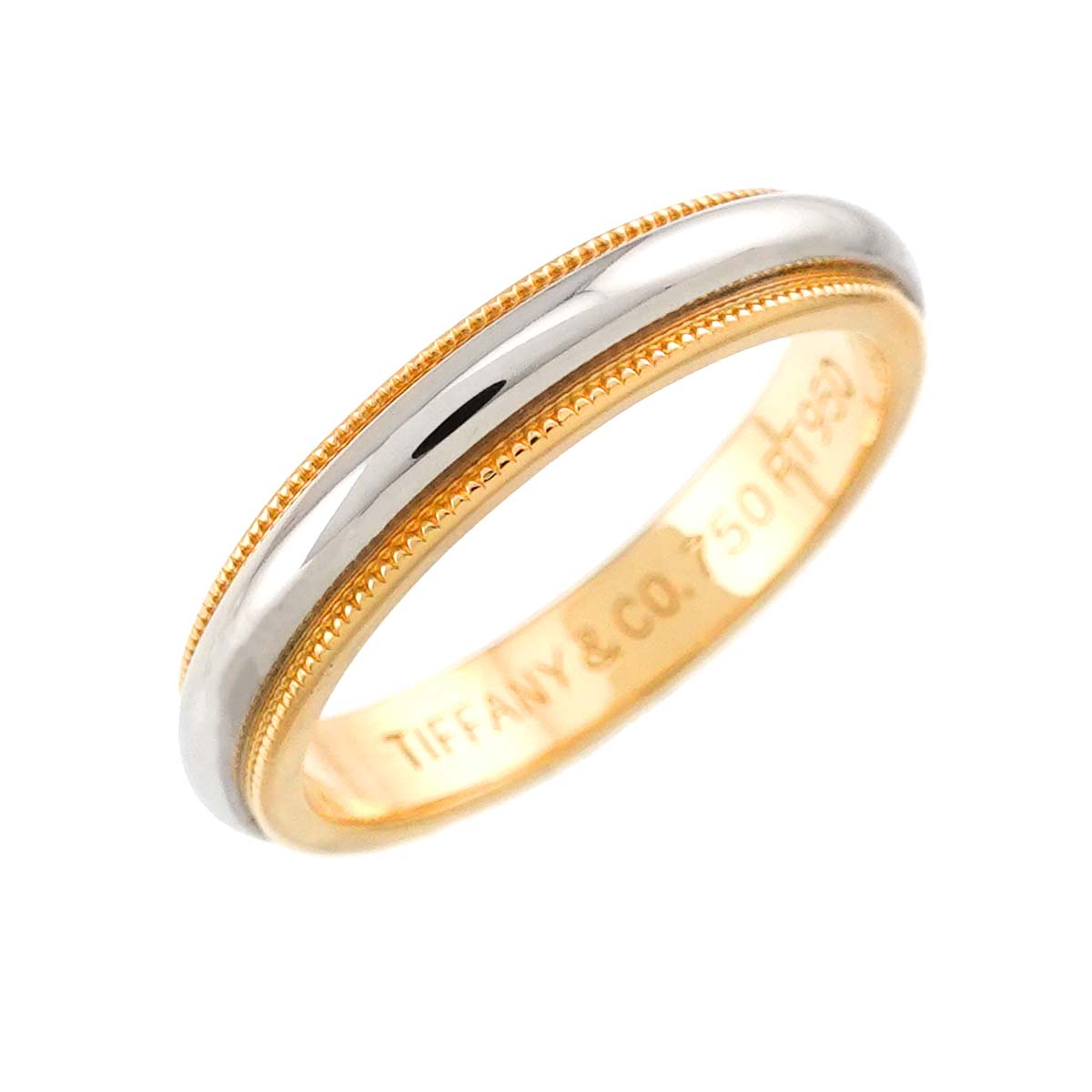 Milgrain Band Ring 18K YG 750 Platinum Size5.75-6(US)