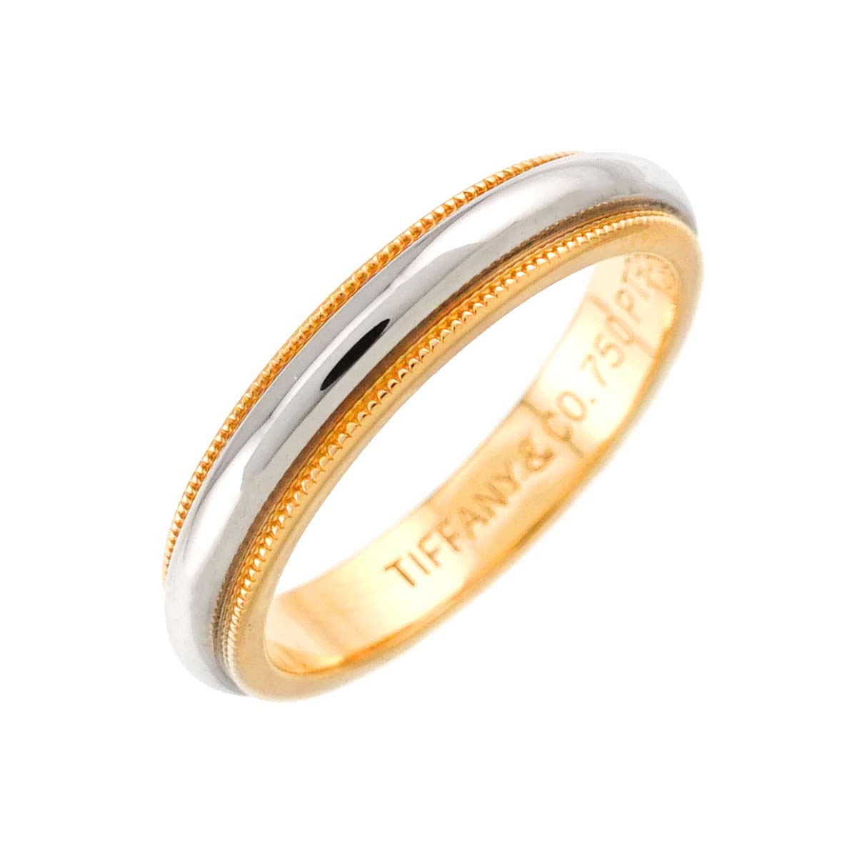 Milgrain Band Ring 18K YG 750 Platinum Size5.75-6(US)