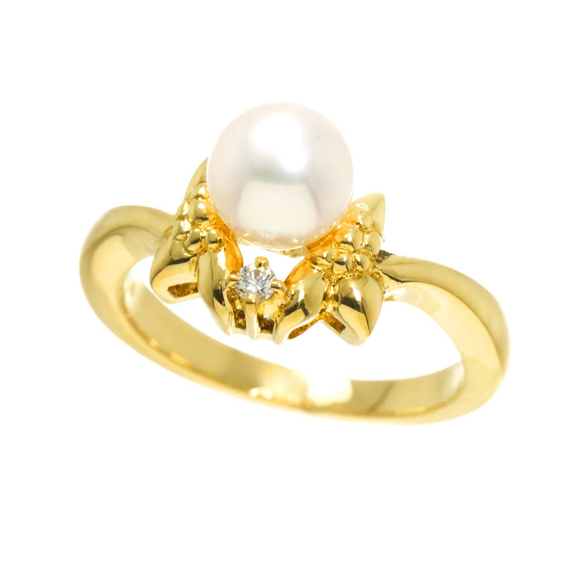 Akoya Pearl 6.4mm Diamond Ring 18K YG 750 size4.75-5(US)