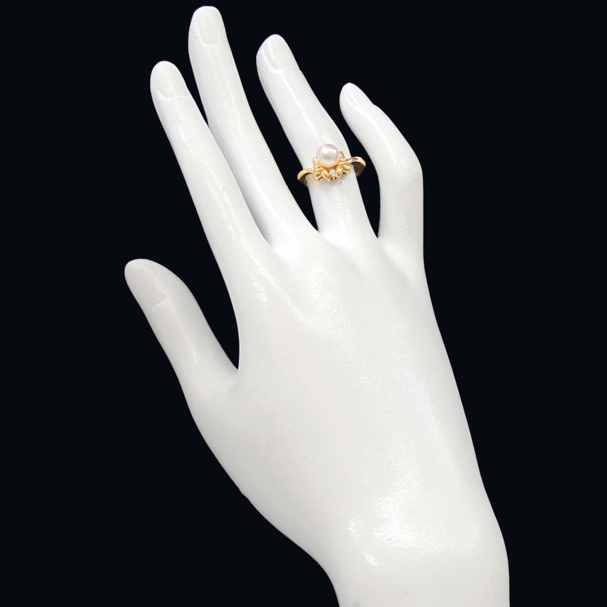 Akoya Pearl 6.4mm Diamond Ring 18K YG 750 size4.75-5(US)