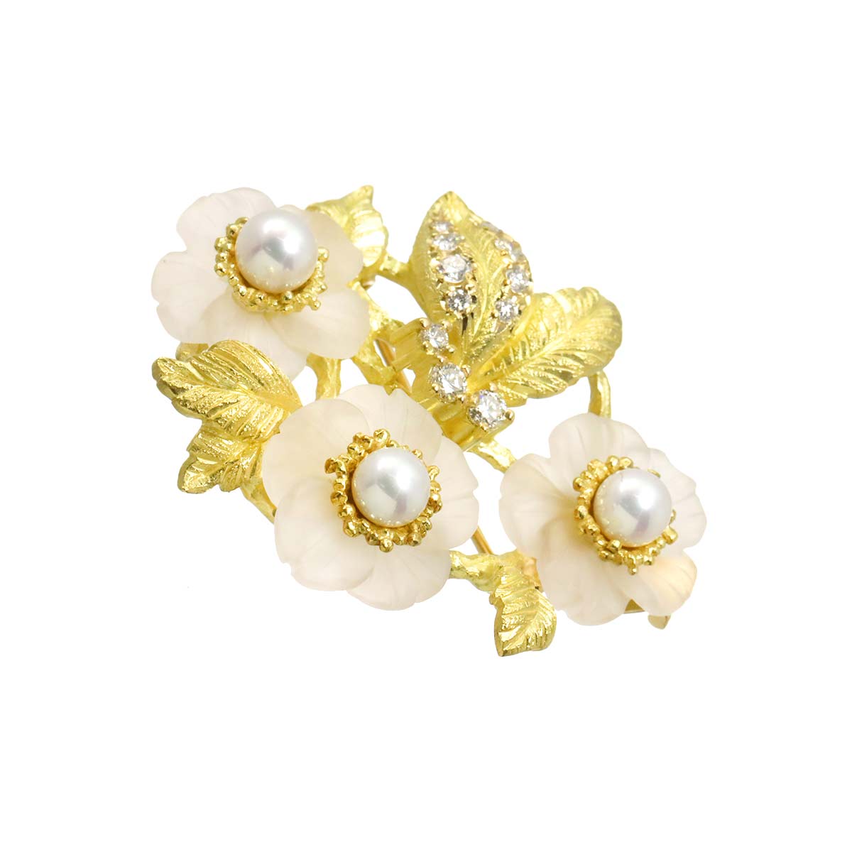 Akoya Pearl Diamond 0.31ct Quartz Brooch Pendant Top 18K YG 750