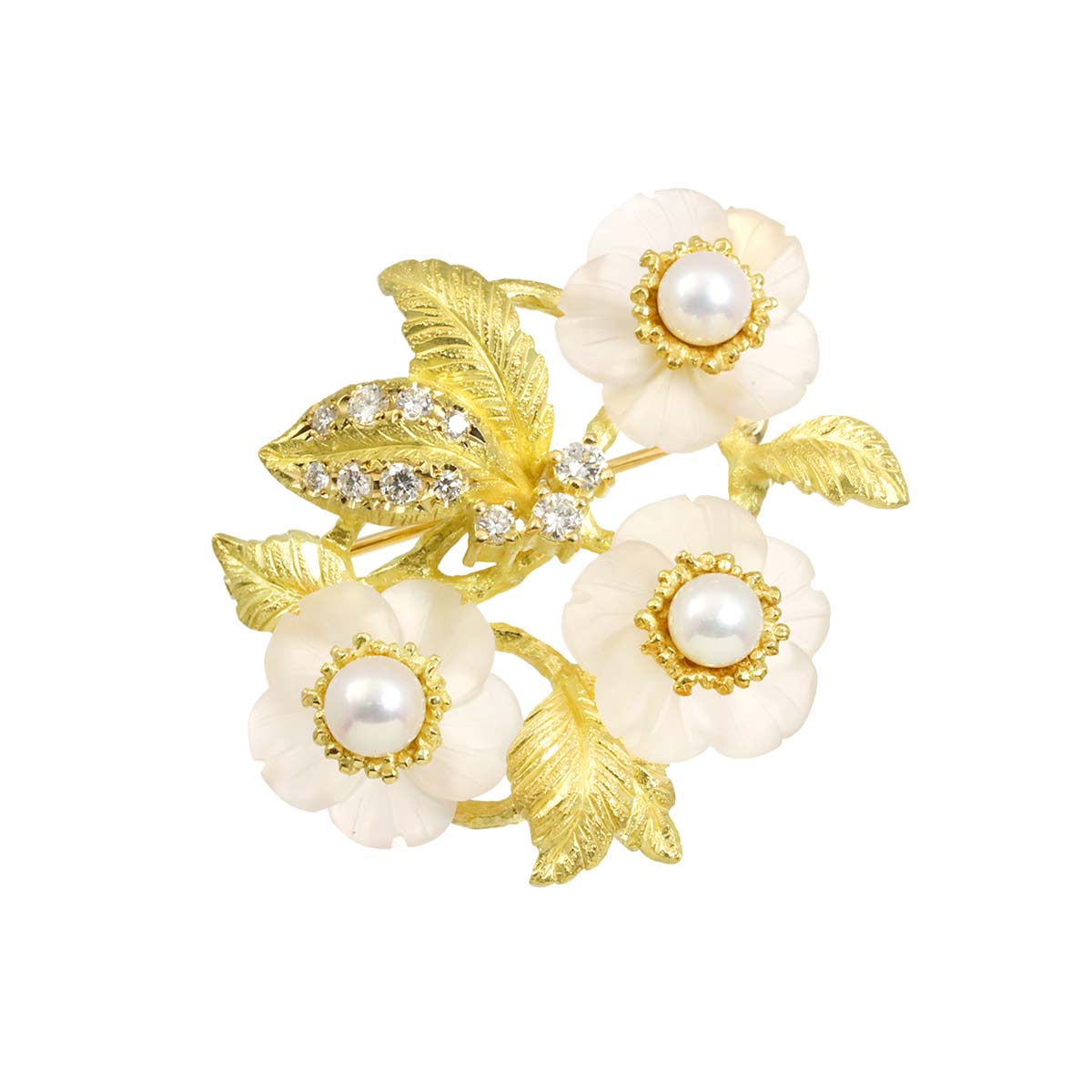 Akoya Pearl Diamond 0.31ct Quartz Brooch Pendant Top 18K YG 750