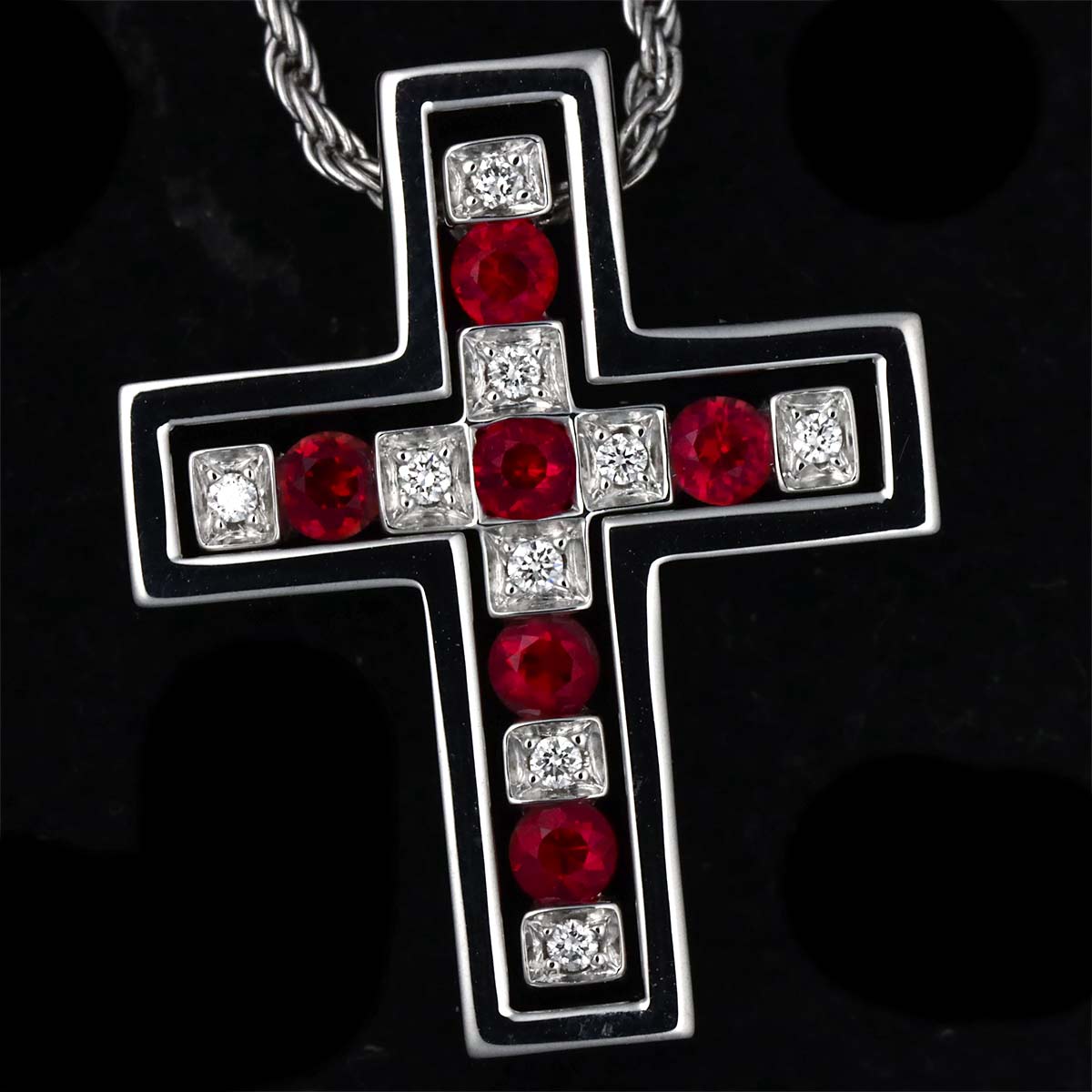 Belle Epoque Diamond Ruby Cross Necklace XS 18K WG 750