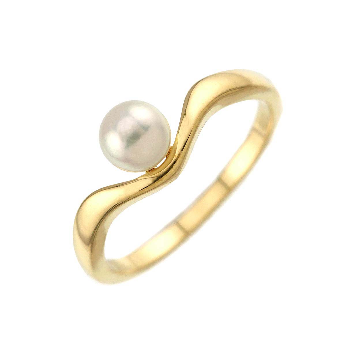 Akoya Pearl 4.5mm Diamond Ring 18K YG 750 size4.5(US)
