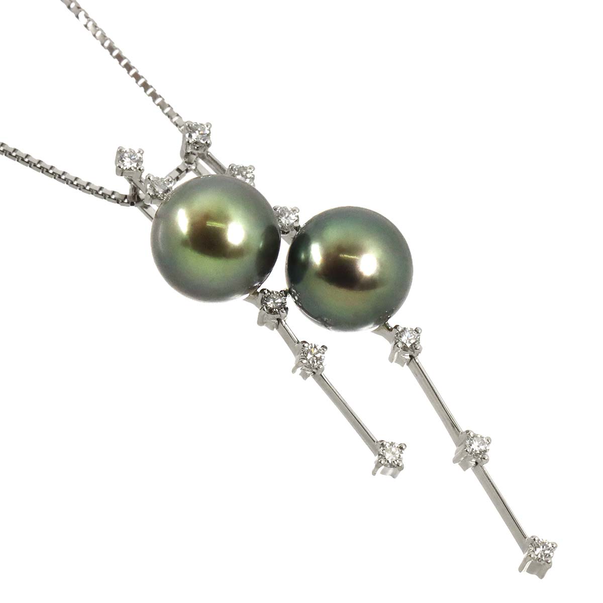 Black Pearl 9.6mm Diamond 0.26ct Necklace 18K WG 750