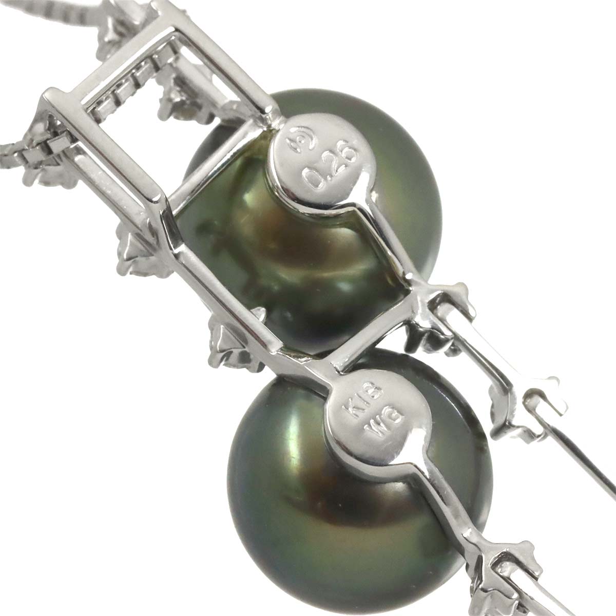 Black Pearl 9.6mm Diamond 0.26ct Necklace 18K WG 750