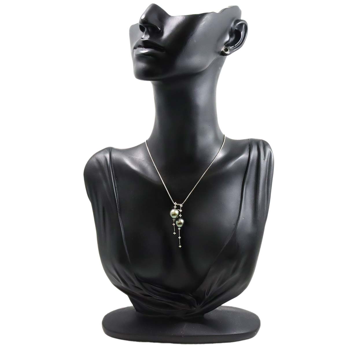 Black Pearl 9.6mm Diamond 0.26ct Necklace 18K WG 750