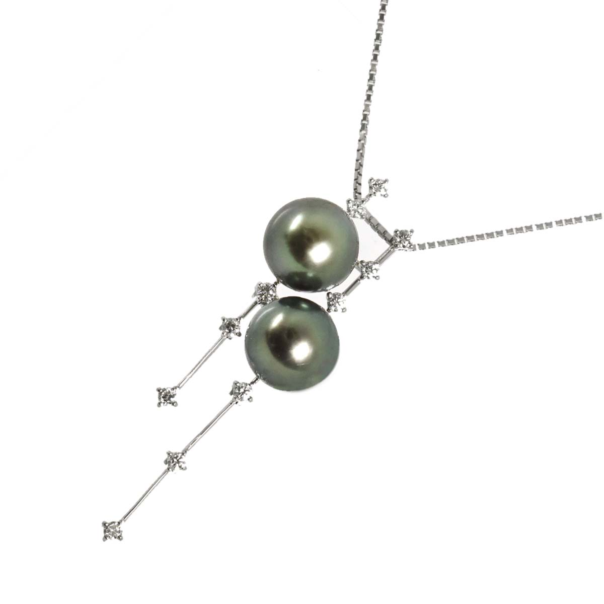 Black Pearl 9.6mm Diamond 0.26ct Necklace 18K WG 750