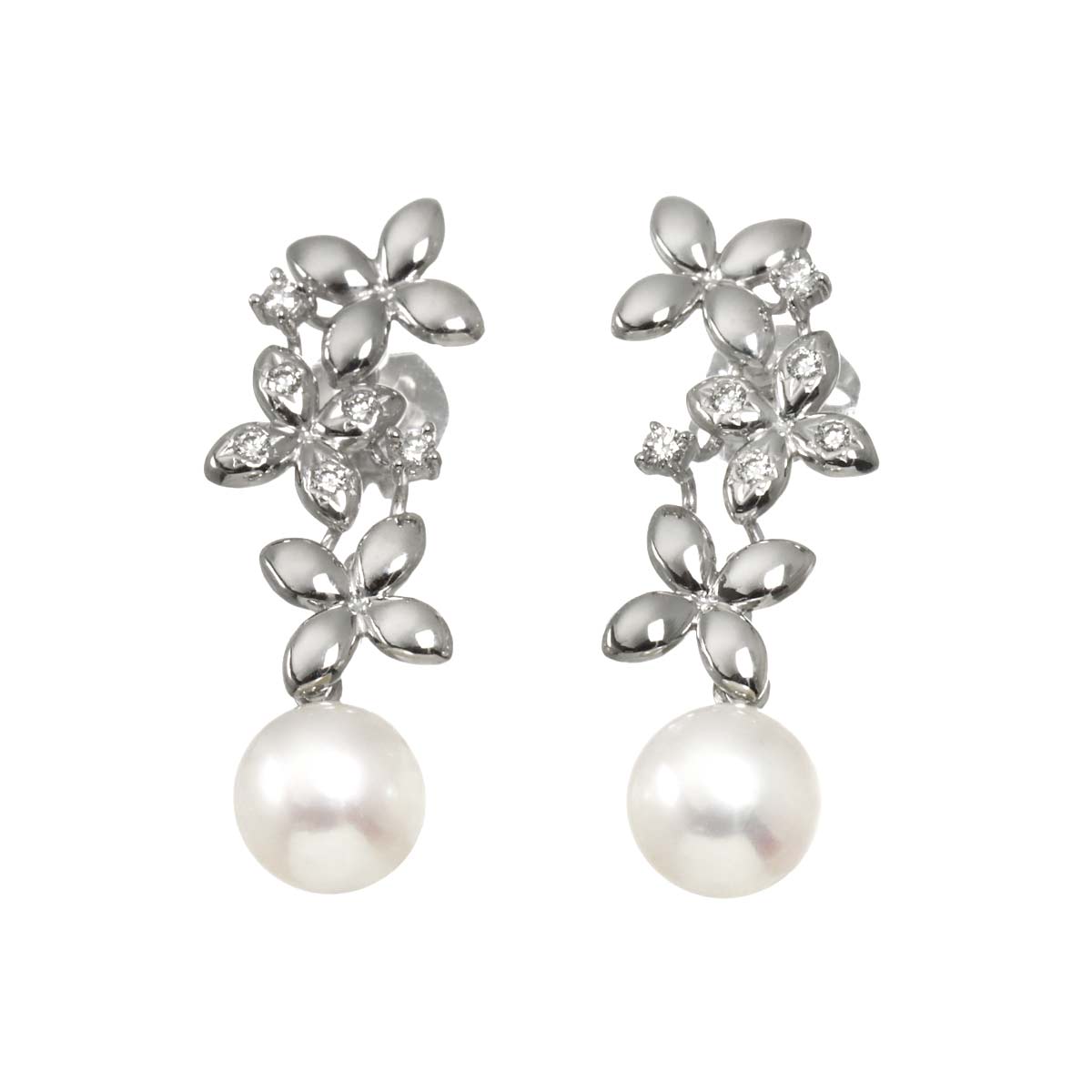 Akoya Pearl Diamond 0.07ct/0.07ct Earrings Pierced 18K WG 750