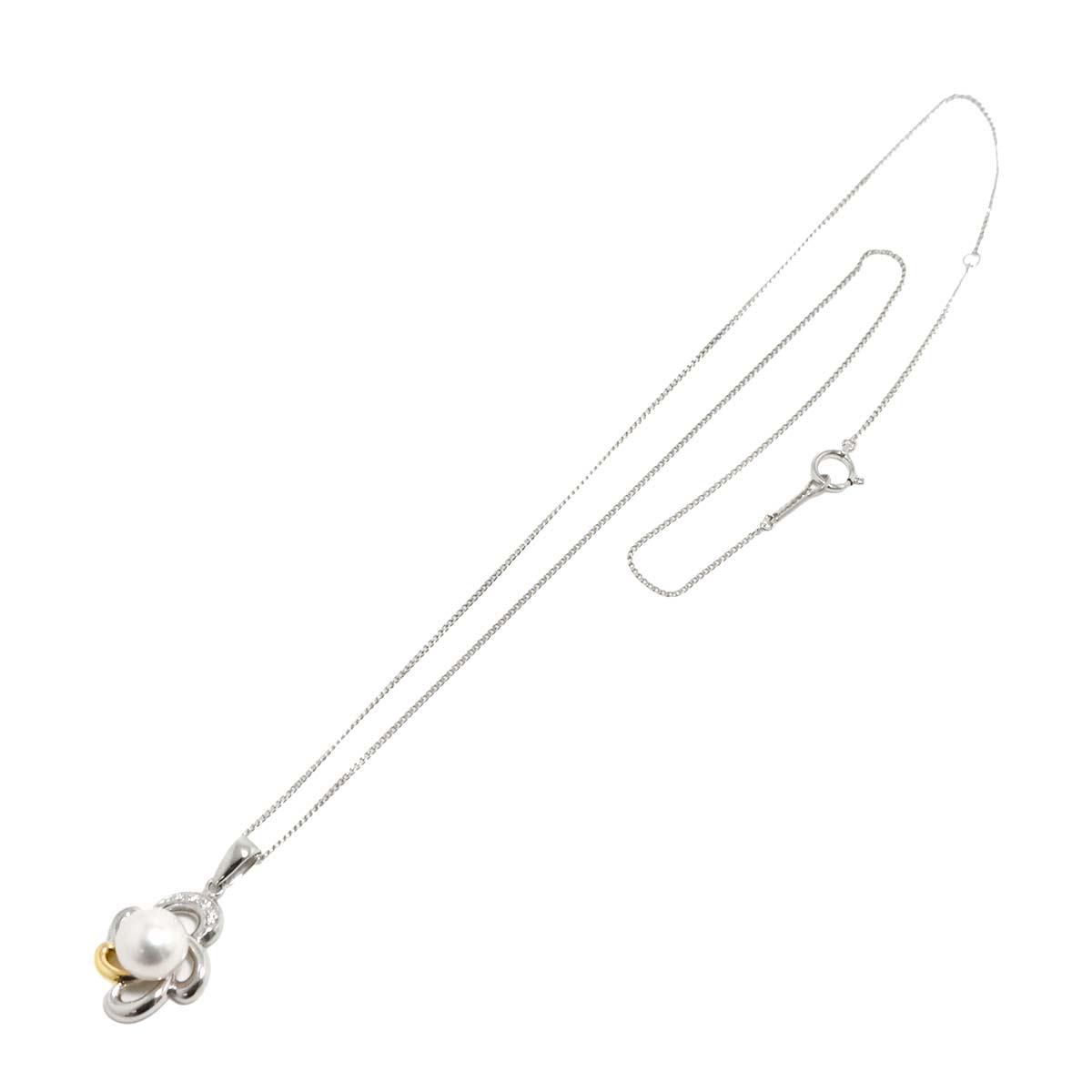 Akoya Pearl 8.1mm Diamond 0.03ct Necklace Pt K18 YG 750