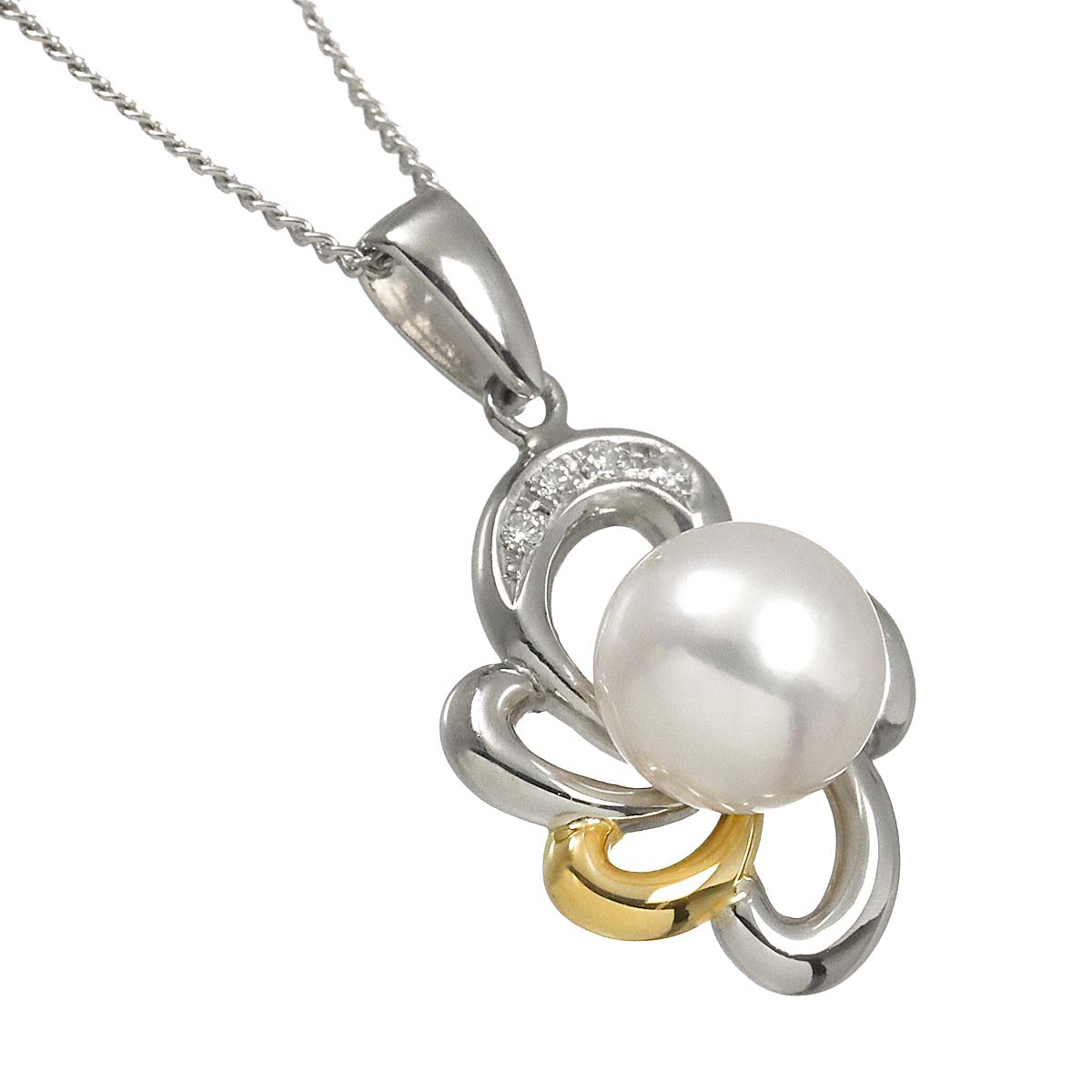 Akoya Pearl 8.1mm Diamond 0.03ct Necklace Pt K18 YG 750