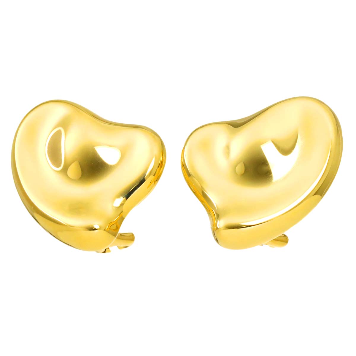 Full Heart Earrings Clip on 18K Yellow Gold 750