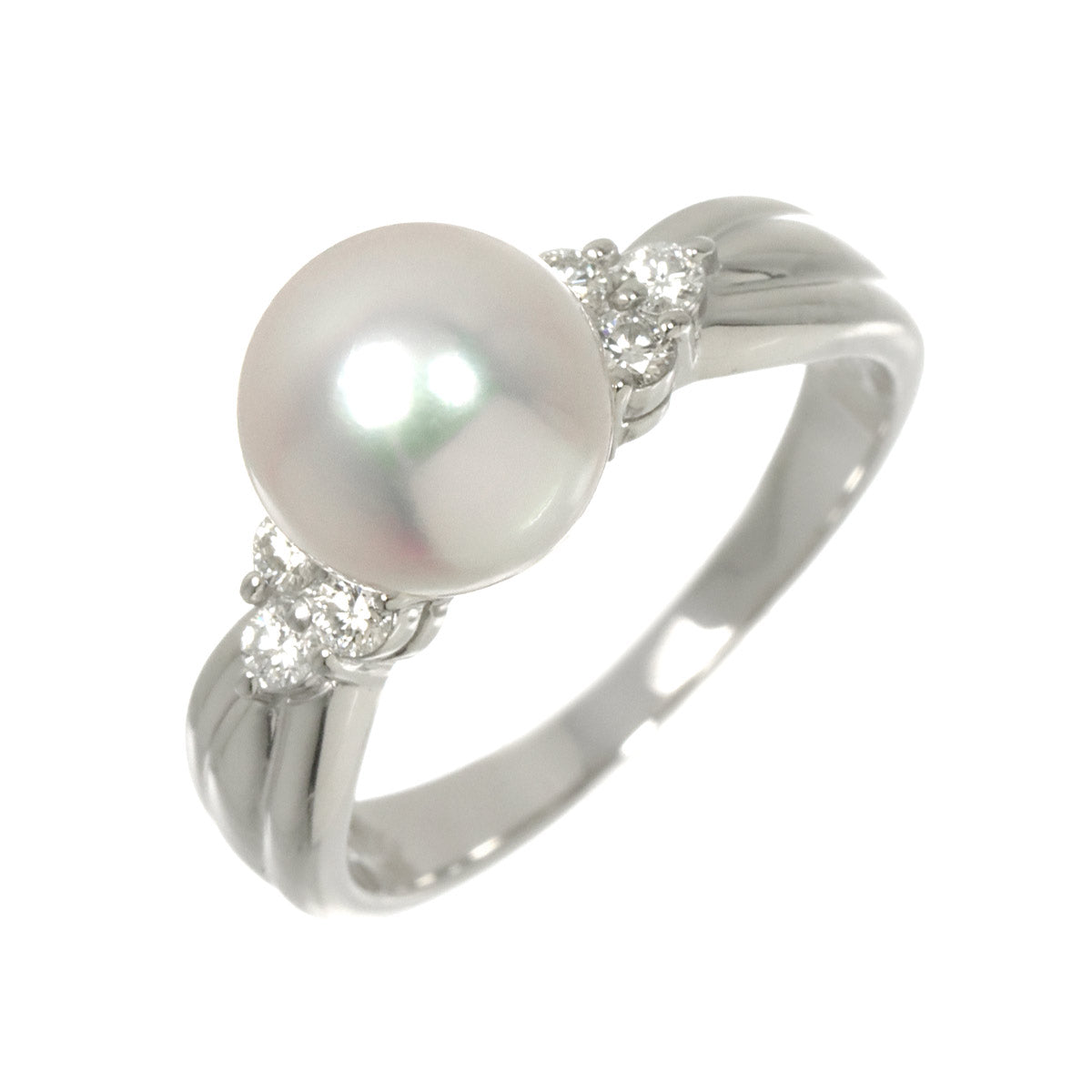 Akoya Pearl 8.2mm Diamond 0.14ct Ring Pt size5.75-6(US)