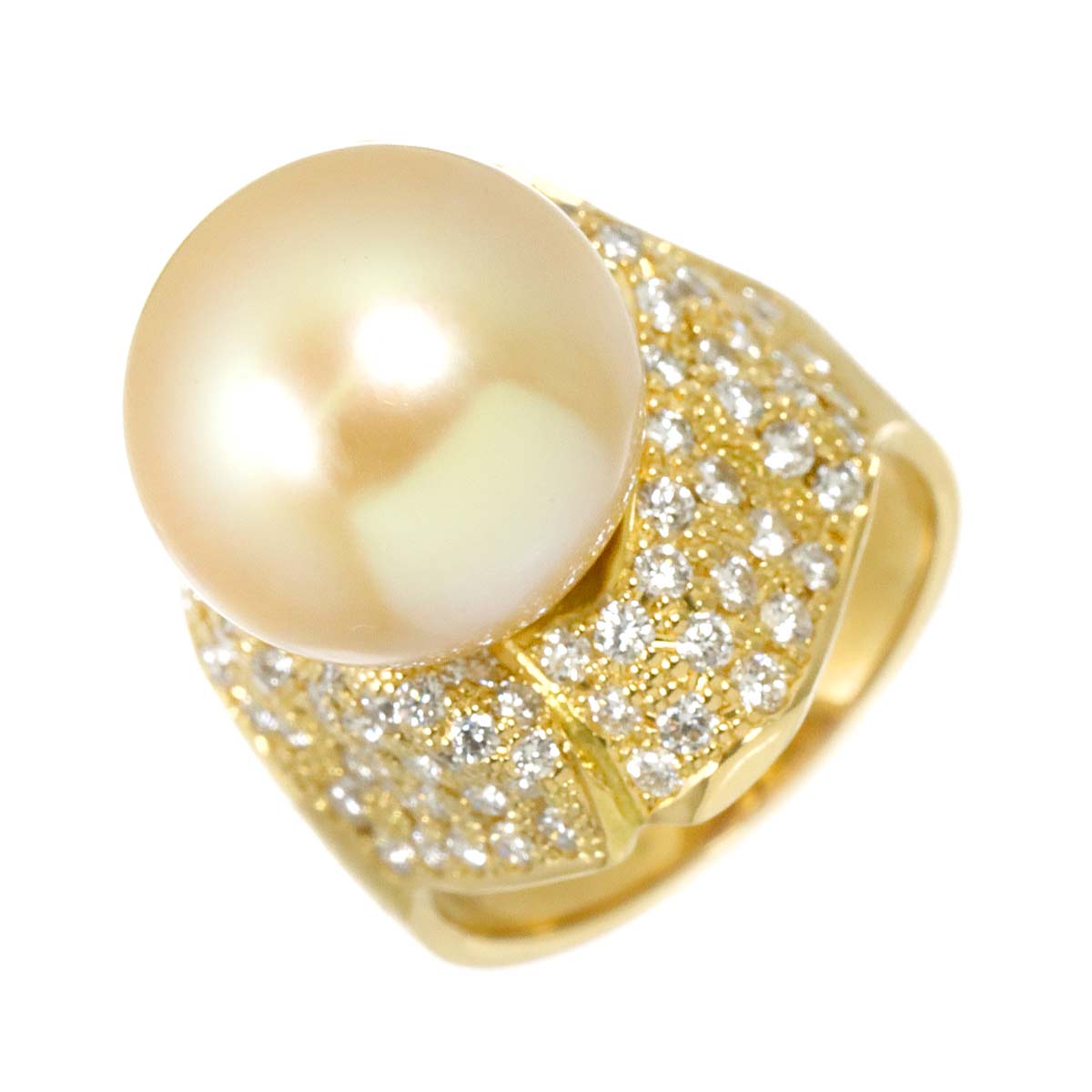 South Sea pearl 13.2mm Diamond 1.41ct Ring 18K YG 750 size5.75-6(US)