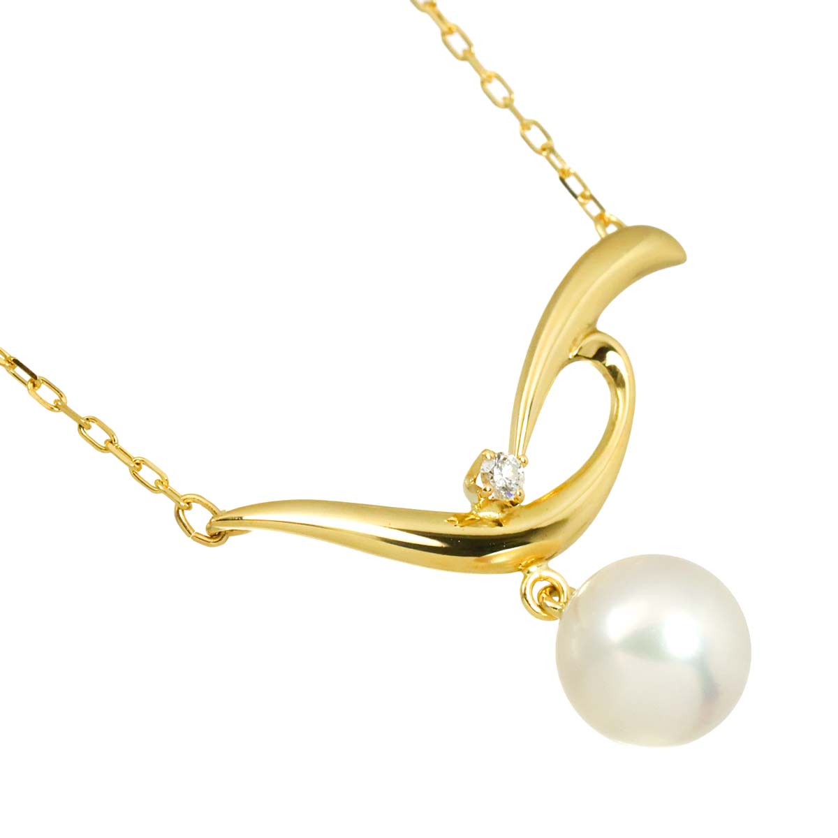 Akoya Pearl 7.3mm Diamond Necklace 18K Yellow Gold 750