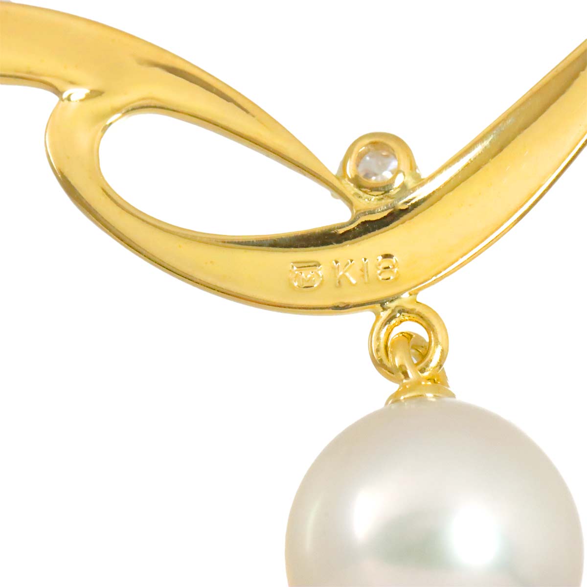 Akoya Pearl 7.3mm Diamond Necklace 18K Yellow Gold 750