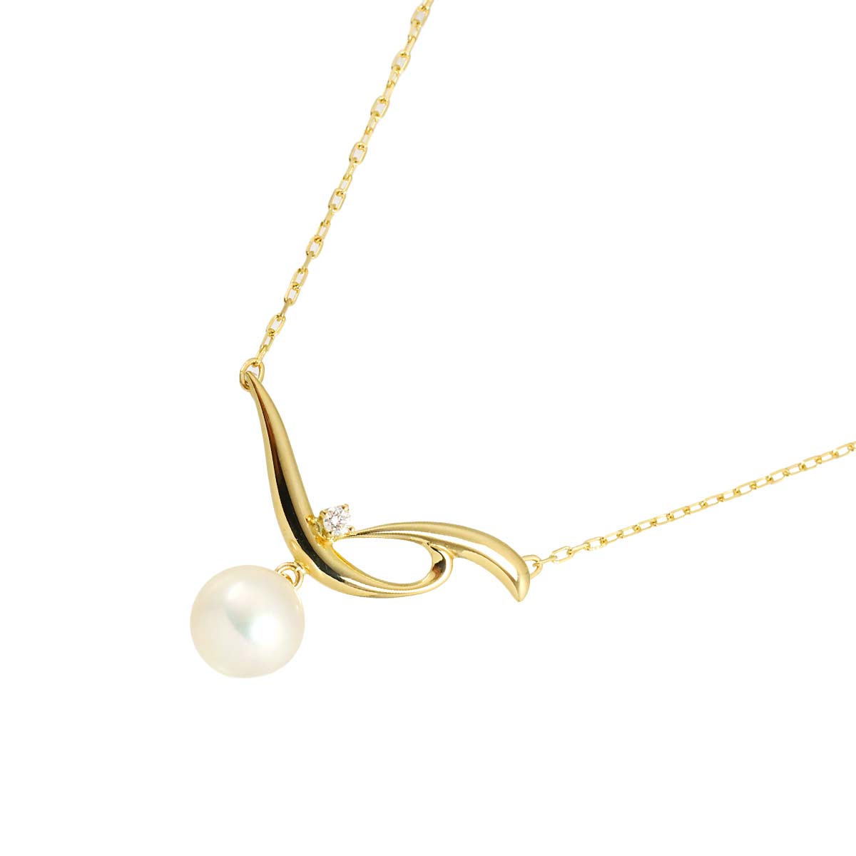 Akoya Pearl 7.3mm Diamond Necklace 18K Yellow Gold 750