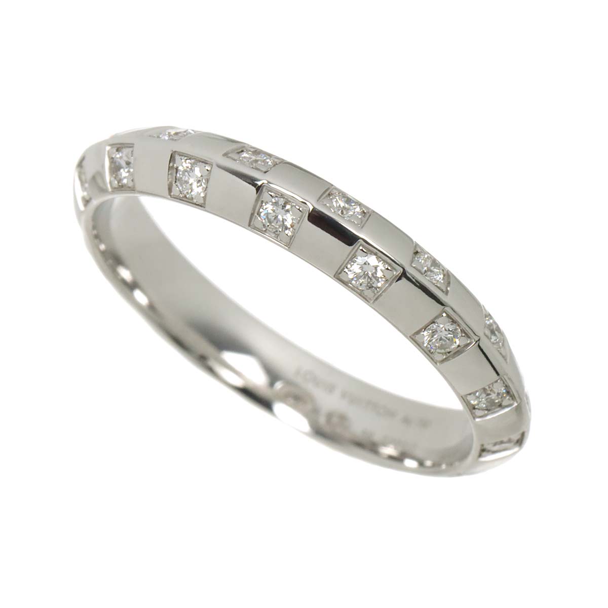 Damier Diamond Ring 18K WG 750 size56 7.25-7.5(US)