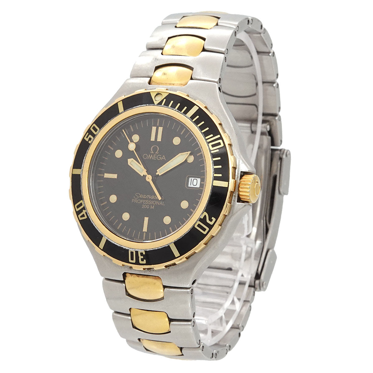 Seamaster Professional 200m 396.1042 YG Quartz Black Dial Mens