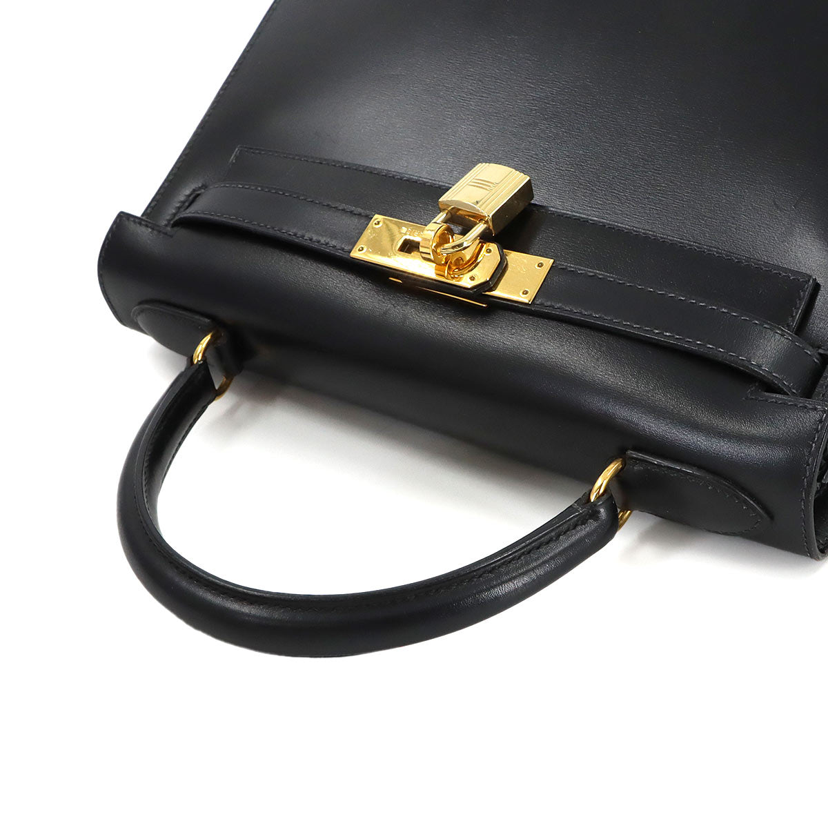 Kelly 28 Box carf Black 2way Hand Shoulder Bag Purse