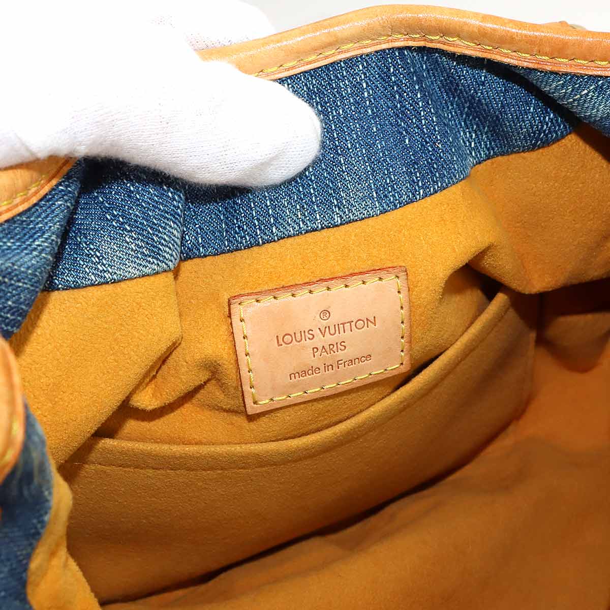 Monogram Denim Pleaty Hand Bag Canvas Blue M95020