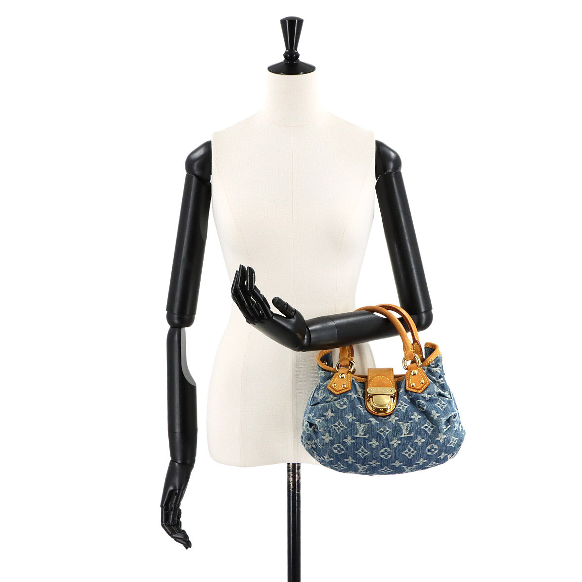 Monogram Denim Pleaty Hand Bag Canvas Blue M95020