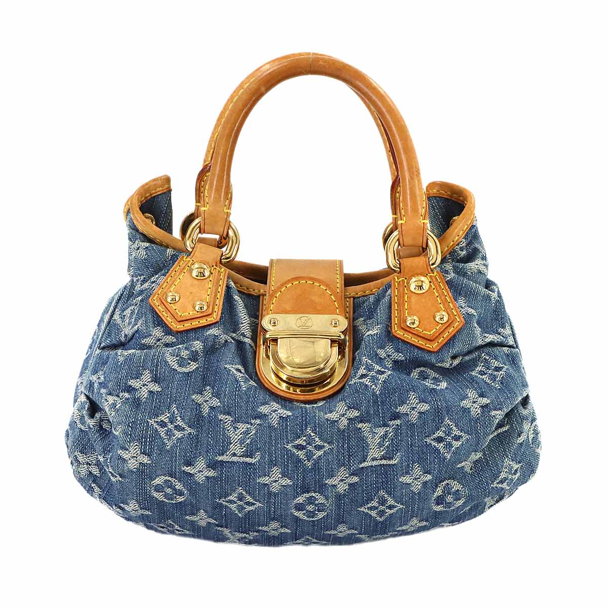 Monogram Denim Pleaty Hand Bag Canvas Blue M95020