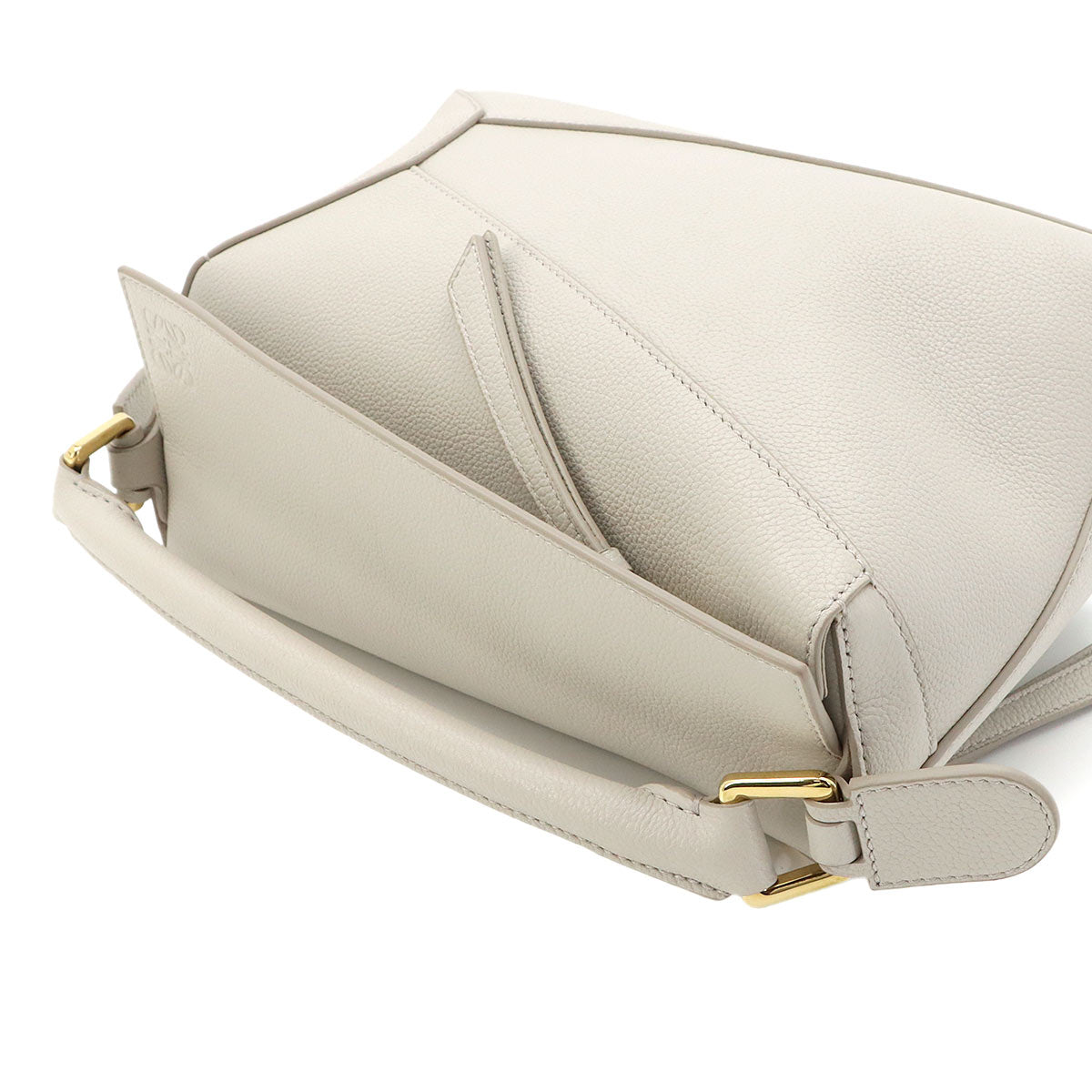 Pazzle Edge Bag Small Hand Shoulder Bag Leather Light gray