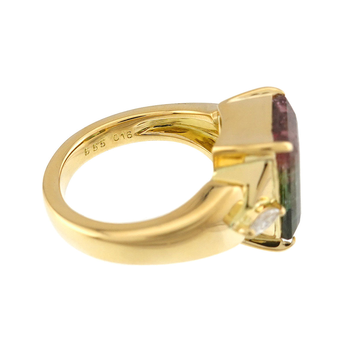 Tourmaline 6.55ct Diamond 0.16ct Ring 18K YG 750 Size6-6.25(US)