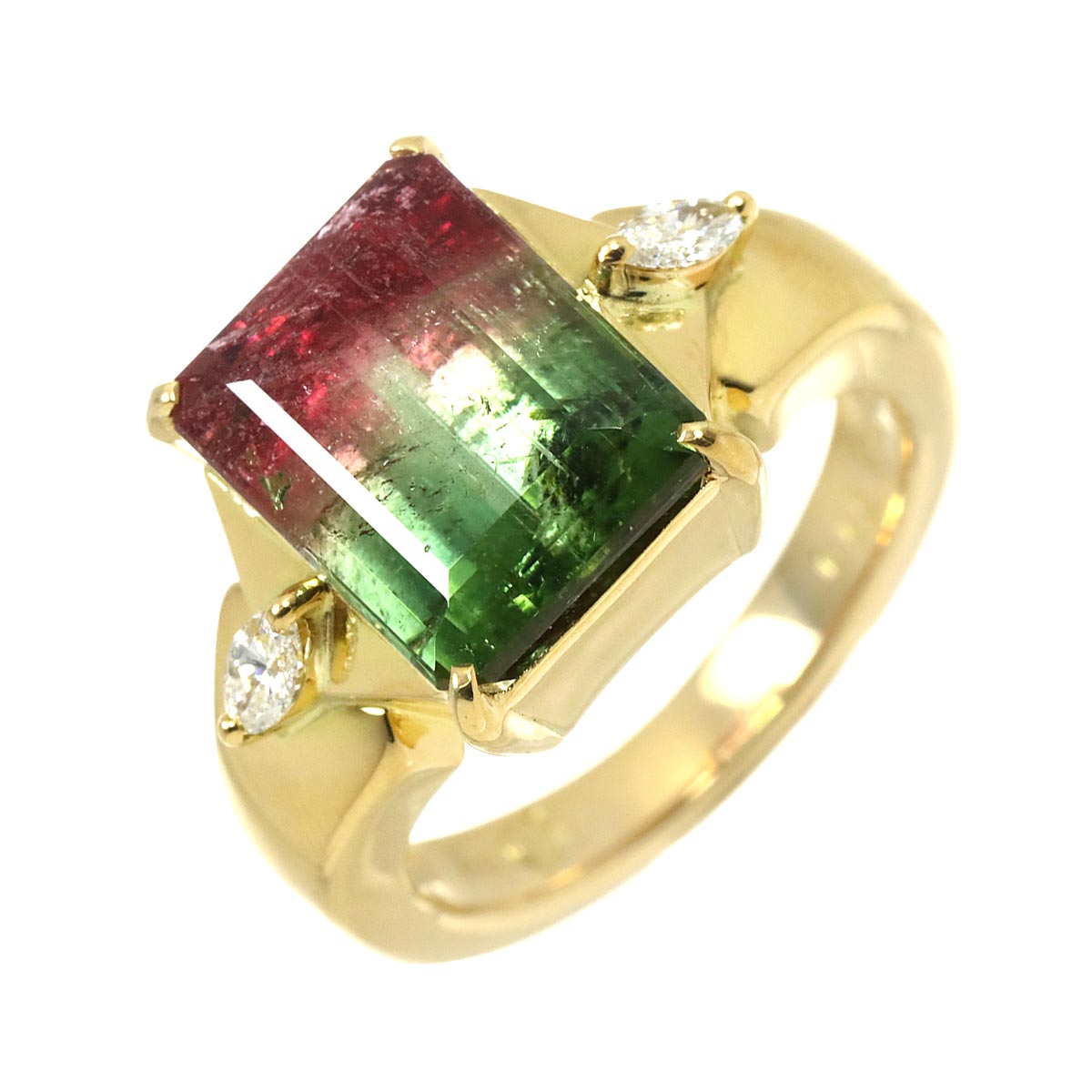 Tourmaline 6.55ct Diamond 0.16ct Ring 18K YG 750 Size6-6.25(US)