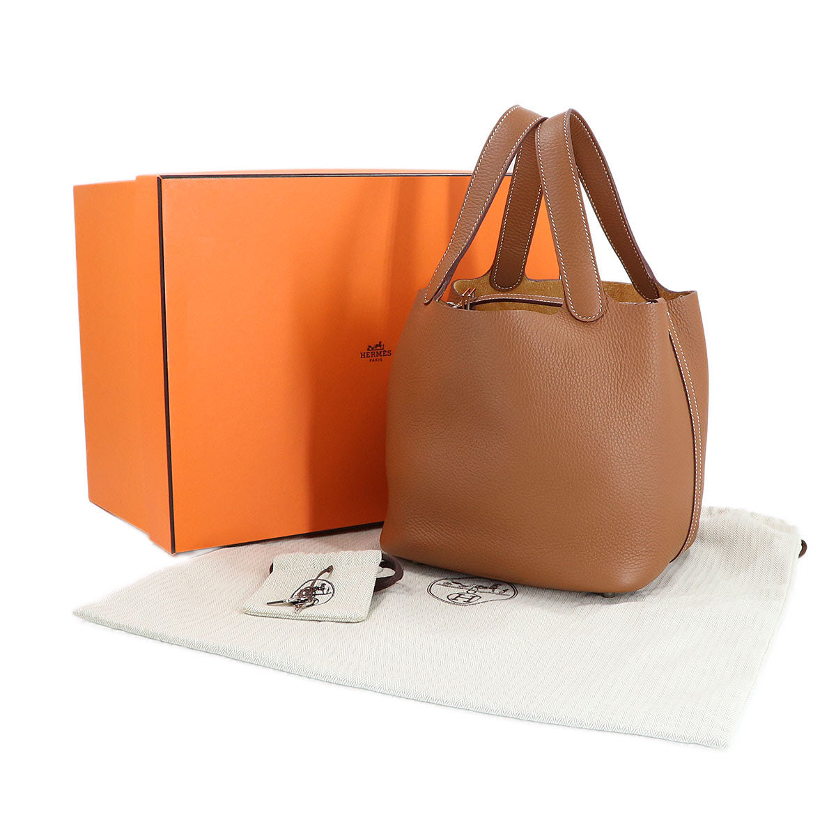 Picotin Lock MM Hand Bag Taurillon Clemence Gold Purse