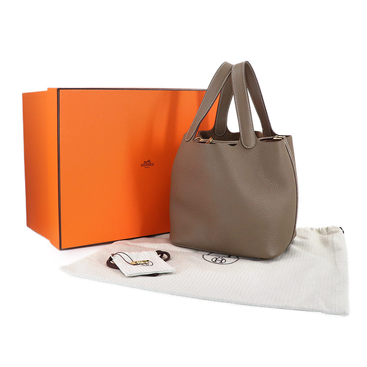 Picotin Lock MM Hand Bag Taurillon Clemence Etoupe Purse