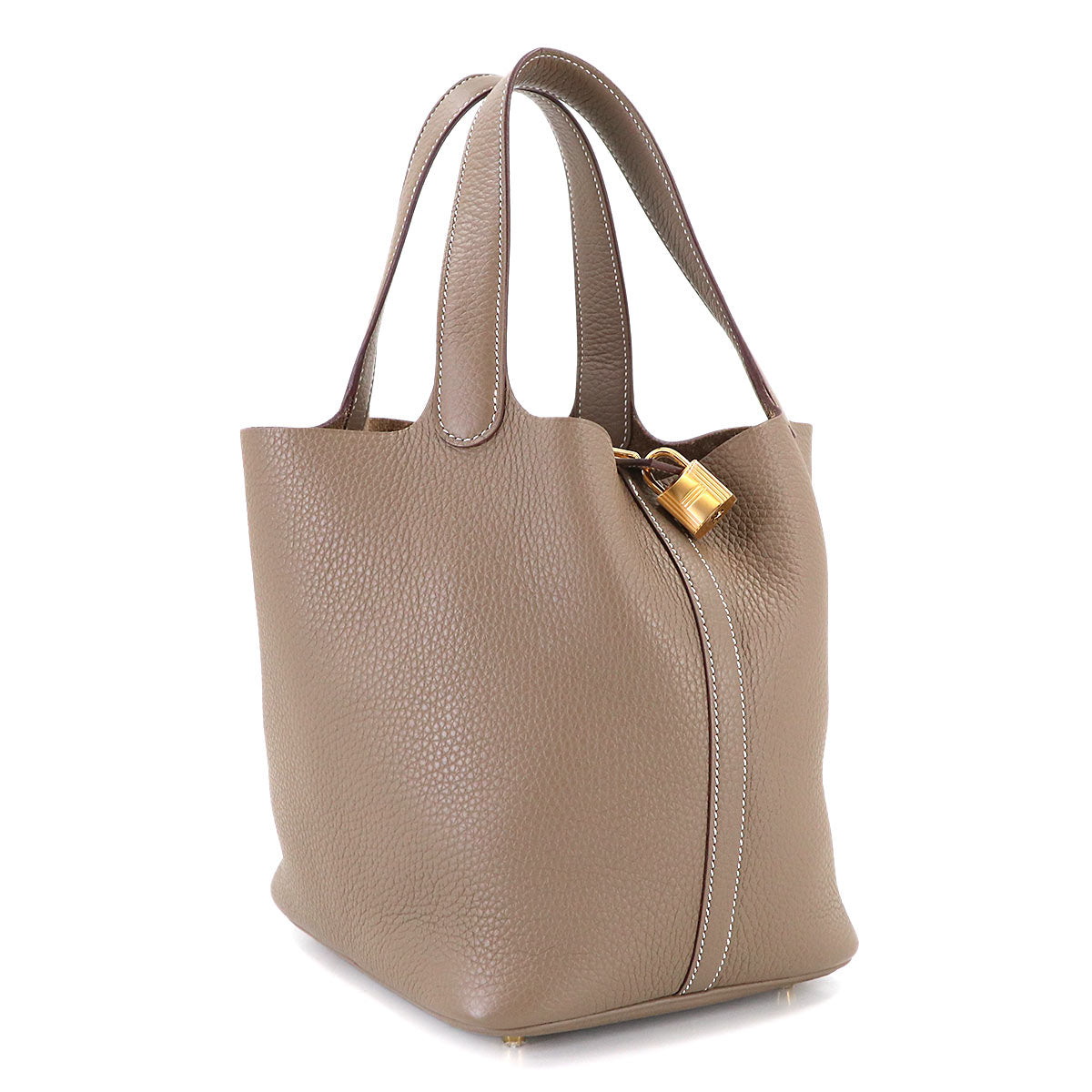 Picotin Lock MM Hand Bag Taurillon Clemence Etoupe Purse