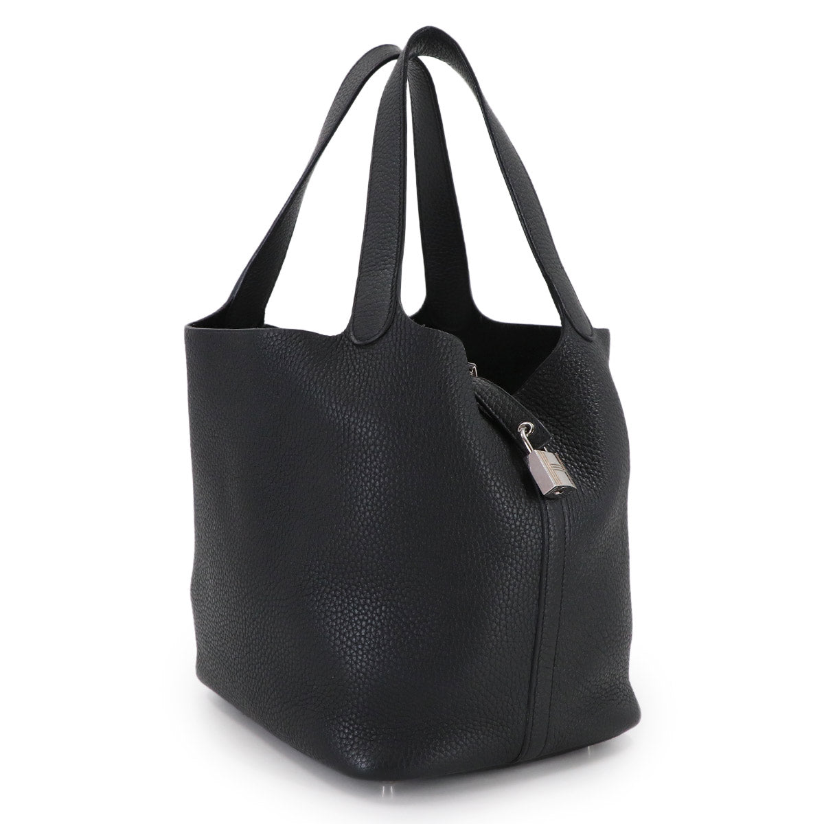 Picotin Lock MM Hand Bag Taurillon Clemence Black Purse