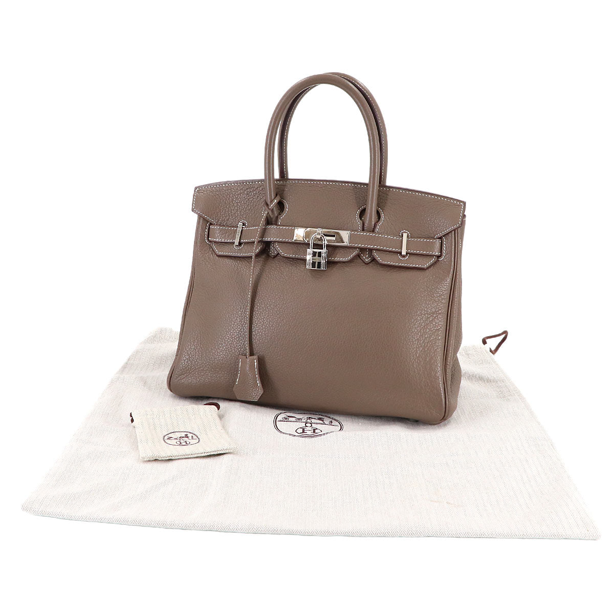 Birkin 30 Taurillon Clemence Etoupe Hand Bag Purse Beige