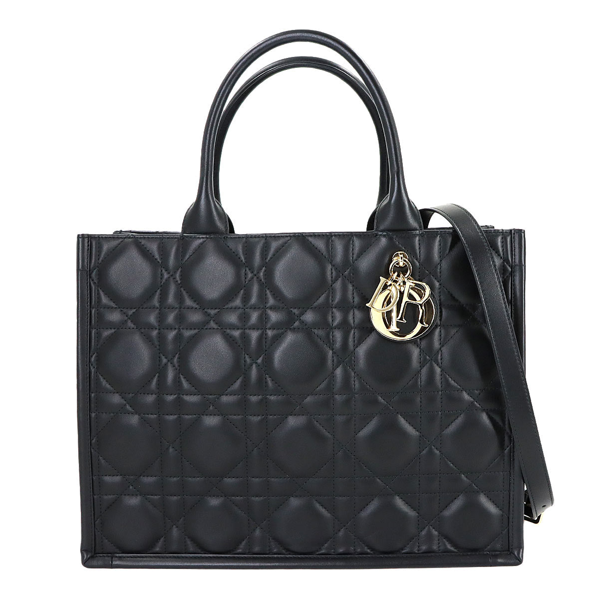 Macrocannage Book Tote Shoulder Medium Bag Leather Black