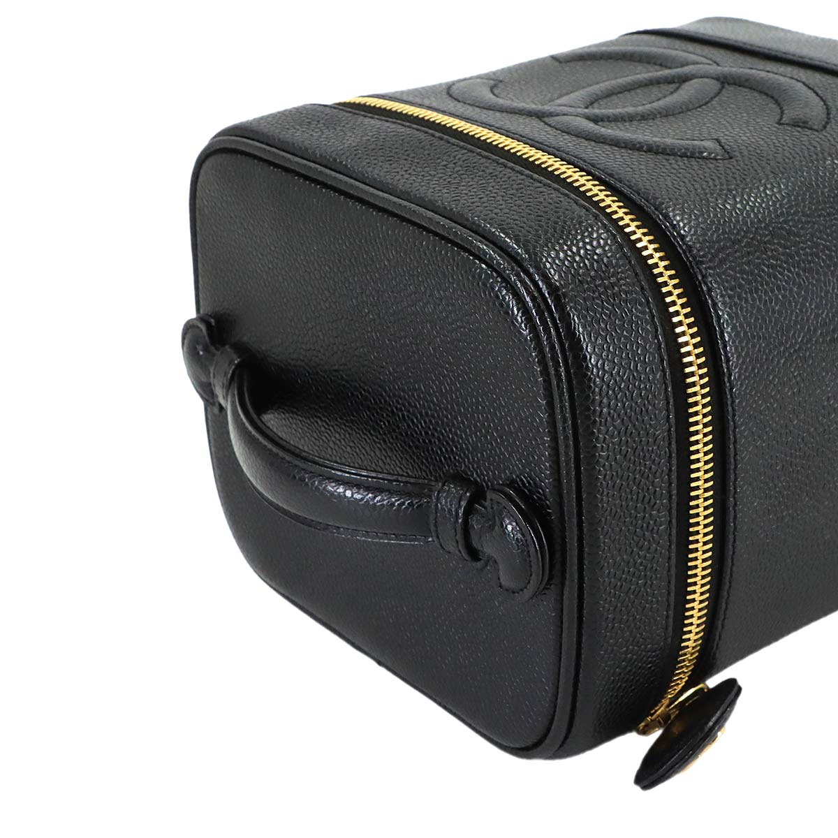 Vanity Hand Bag Caviar Skin Leather Black A01998 Vintage Purse