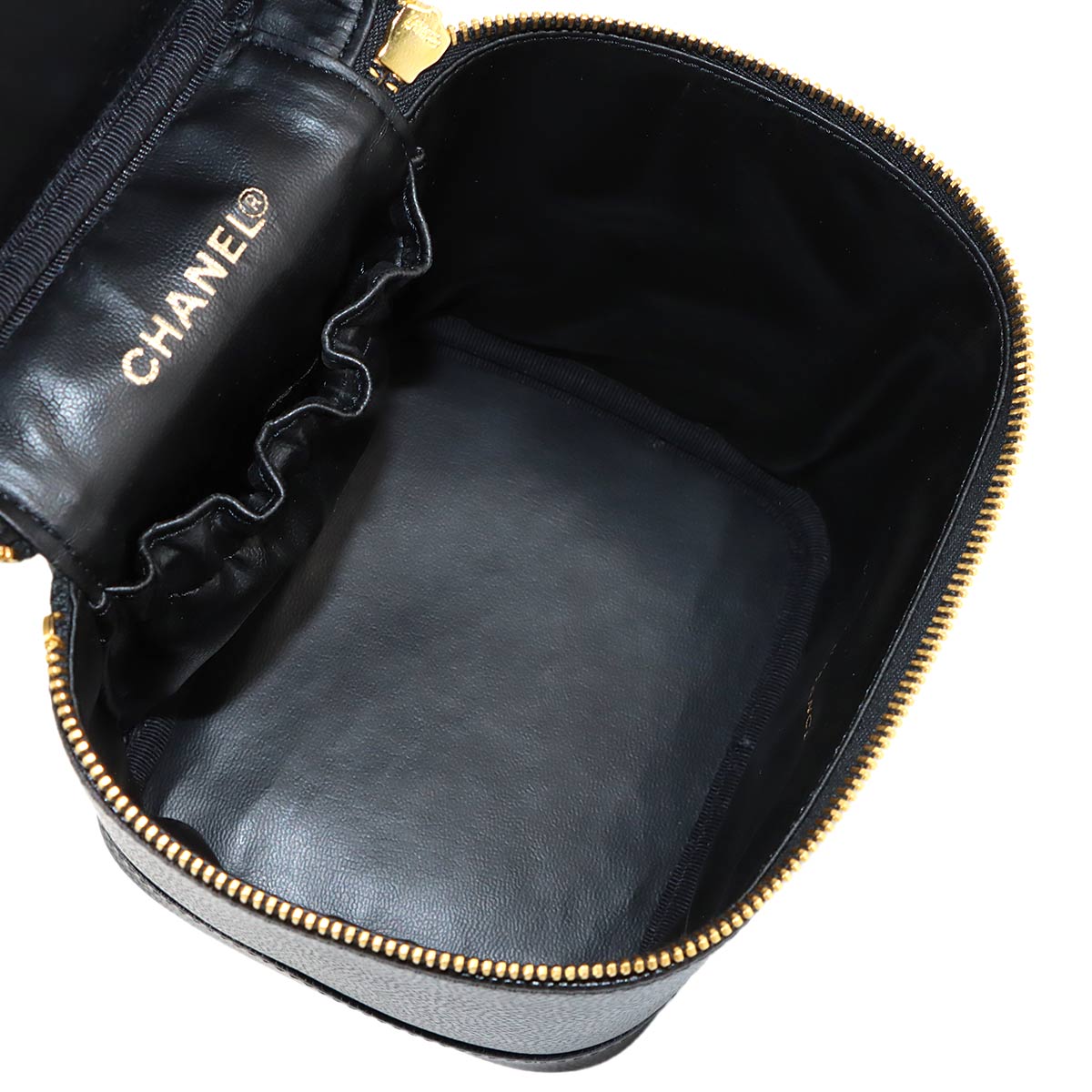 Vanity Hand Bag Caviar Skin Leather Black A01998 Vintage Purse