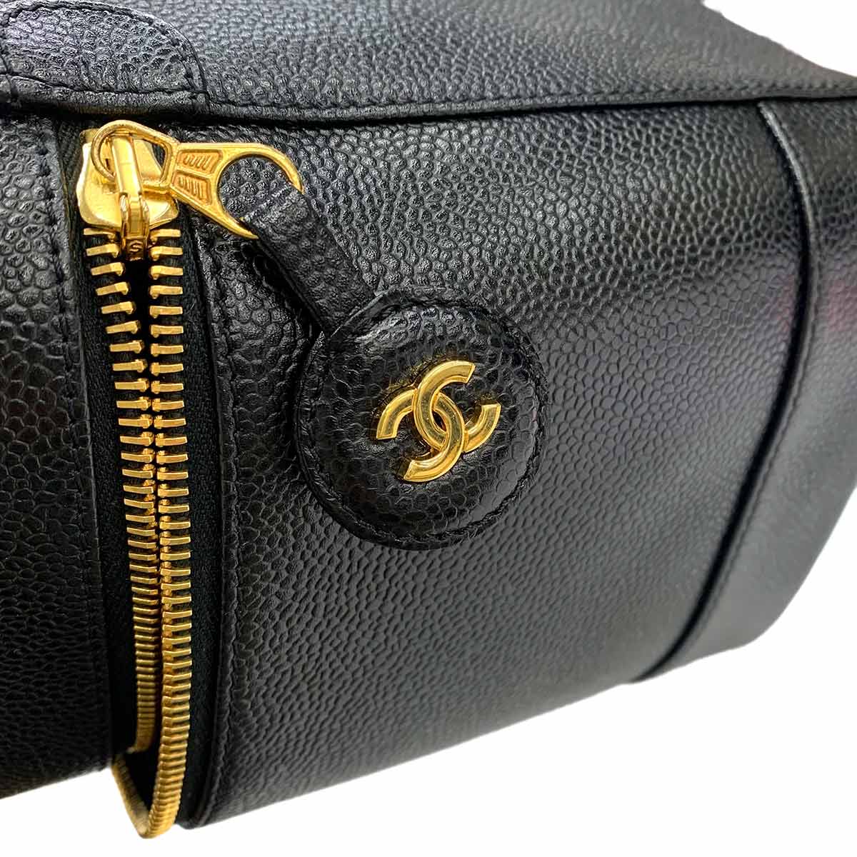 Vanity Hand Bag Caviar Skin Leather Black A01998 Vintage Purse