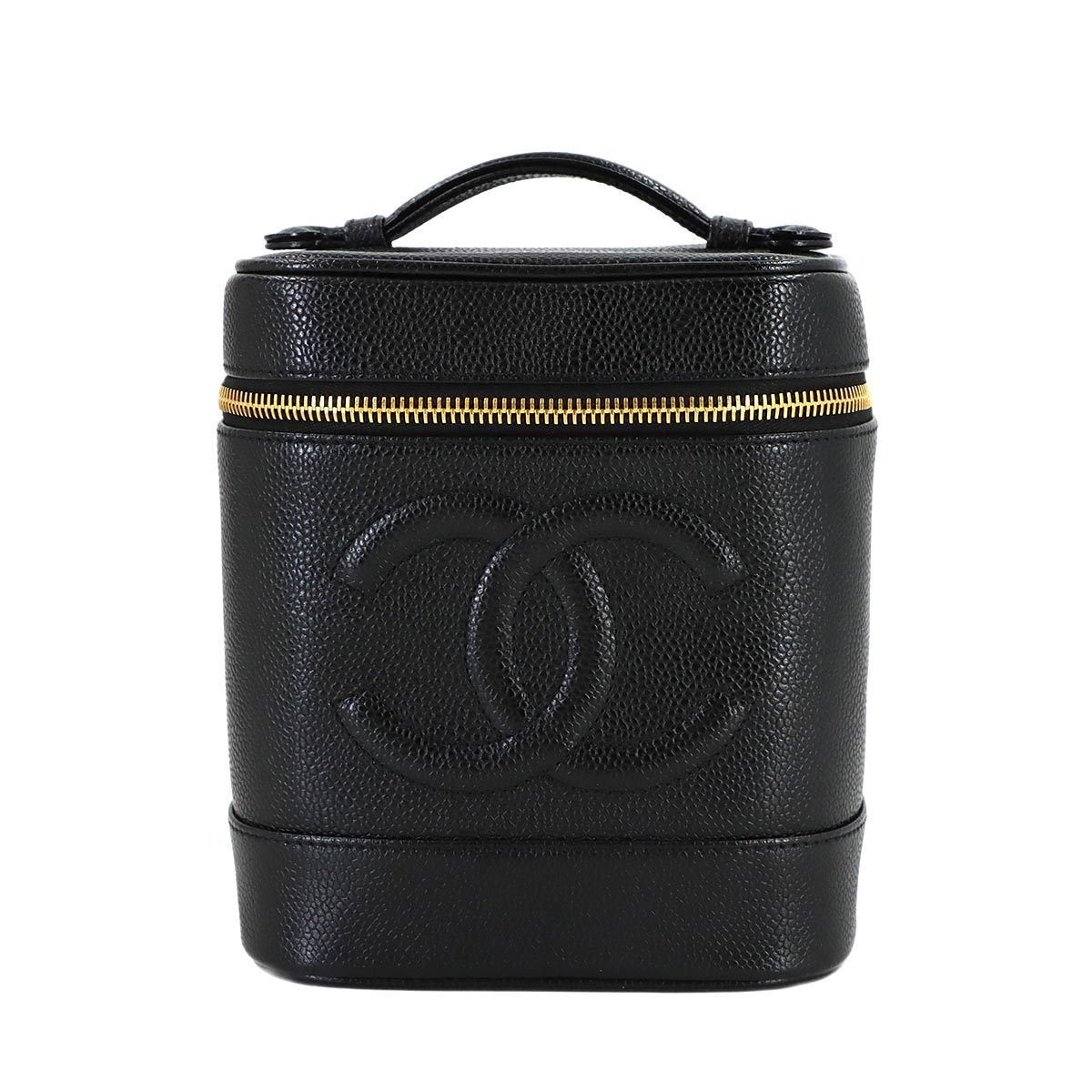Vanity Hand Bag Caviar Skin Leather Black A01998 Vintage Purse