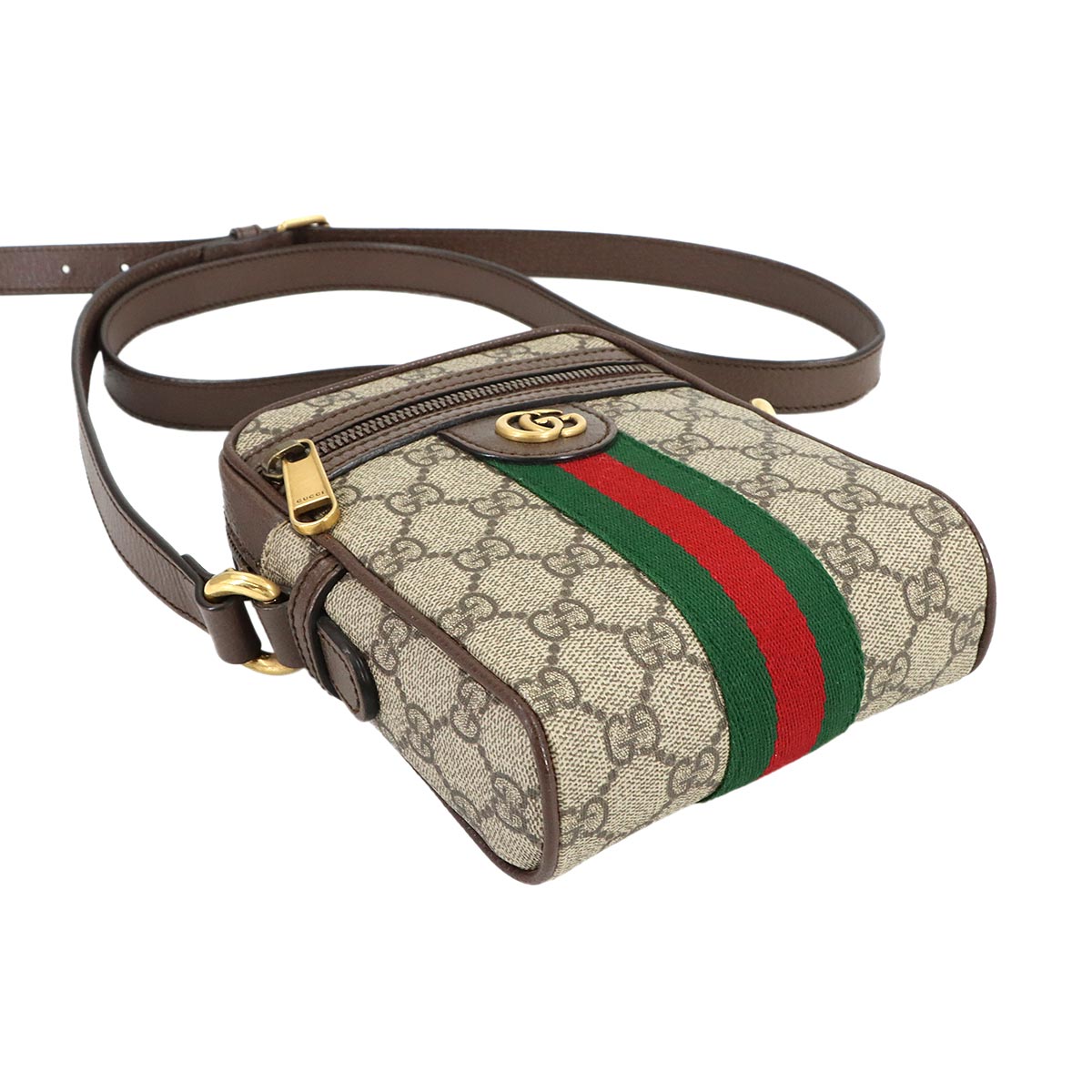 Ophidia Small Shoulder Bag GG Supreme Canvas Leather Beige Brown