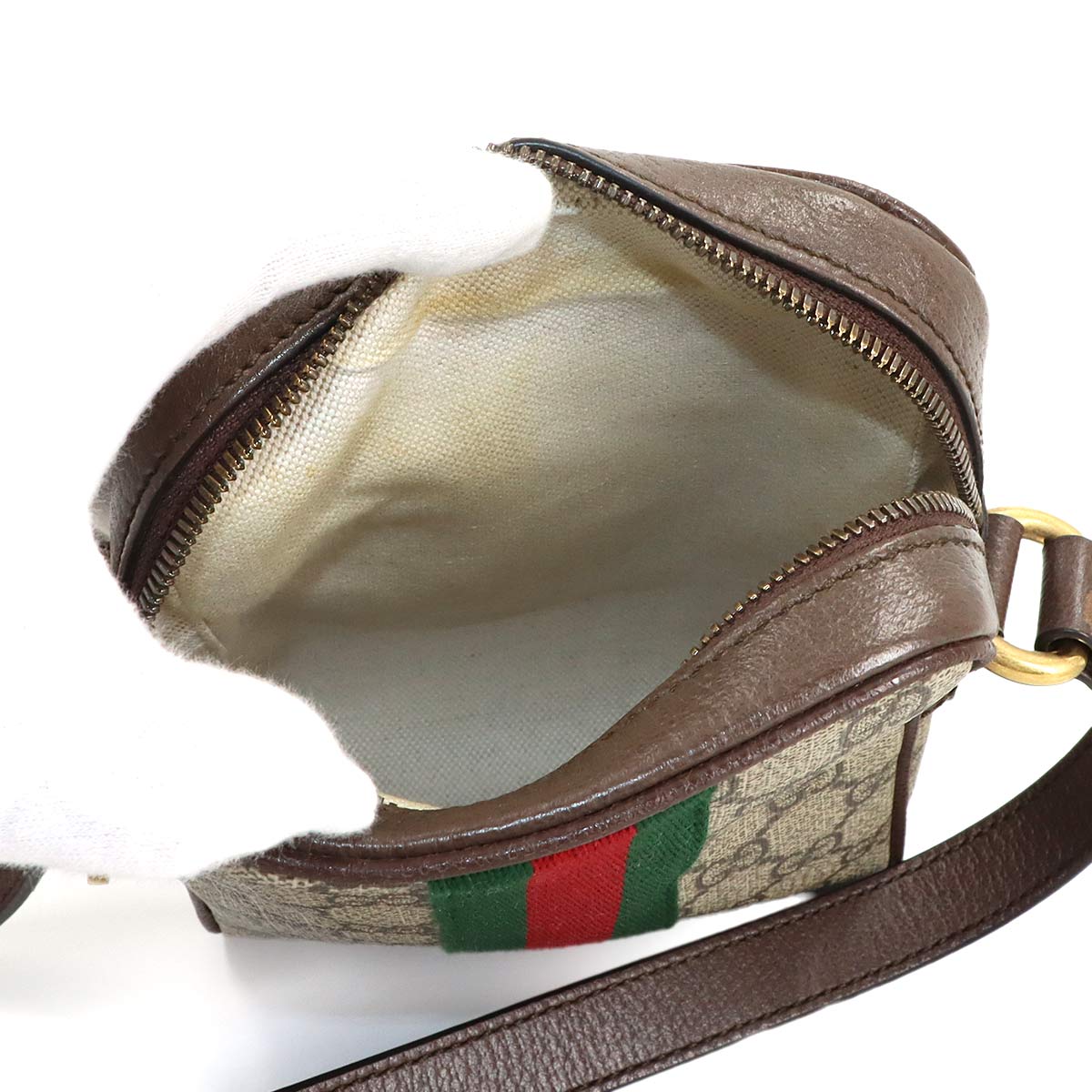 Ophidia Small Shoulder Bag GG Supreme Canvas Leather Beige Brown