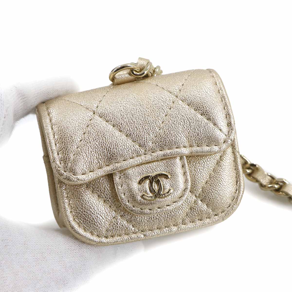 Matelasse Coin Purse AirPods Pro Case Leather Gold