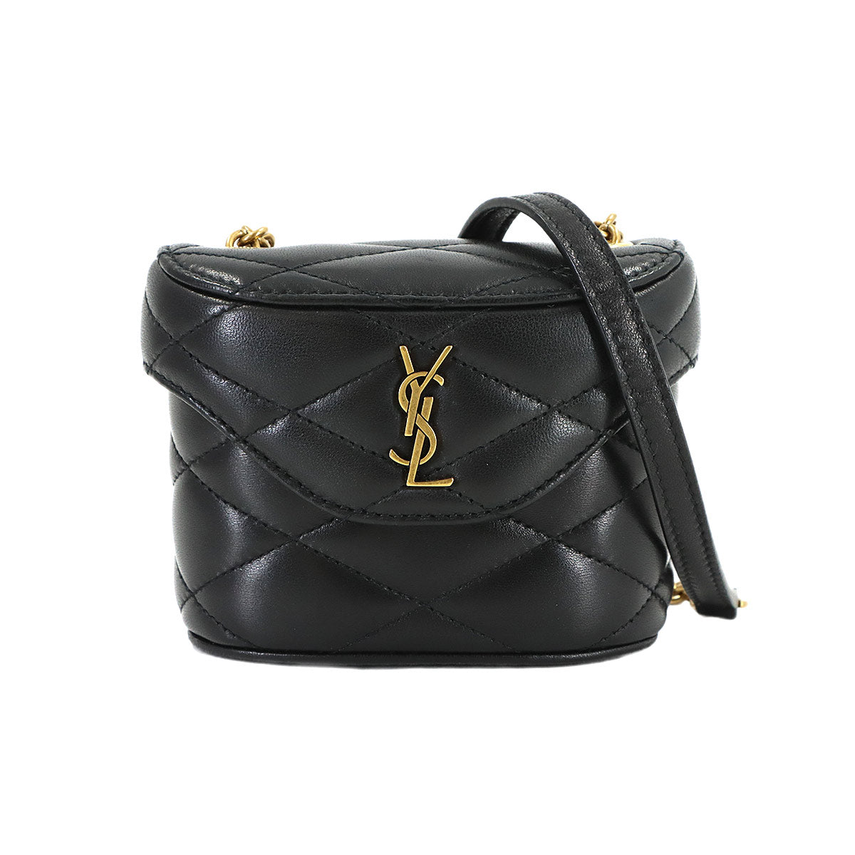June Micro Box Chain Shoulder Bag Leather Black 766793