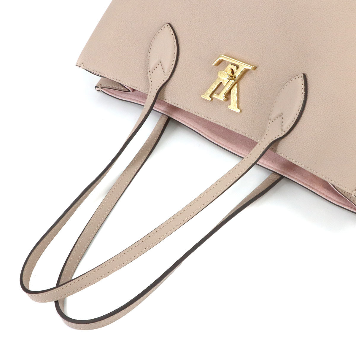 Lockme Shopper Tote Bag Leather Greige M57346 Purse