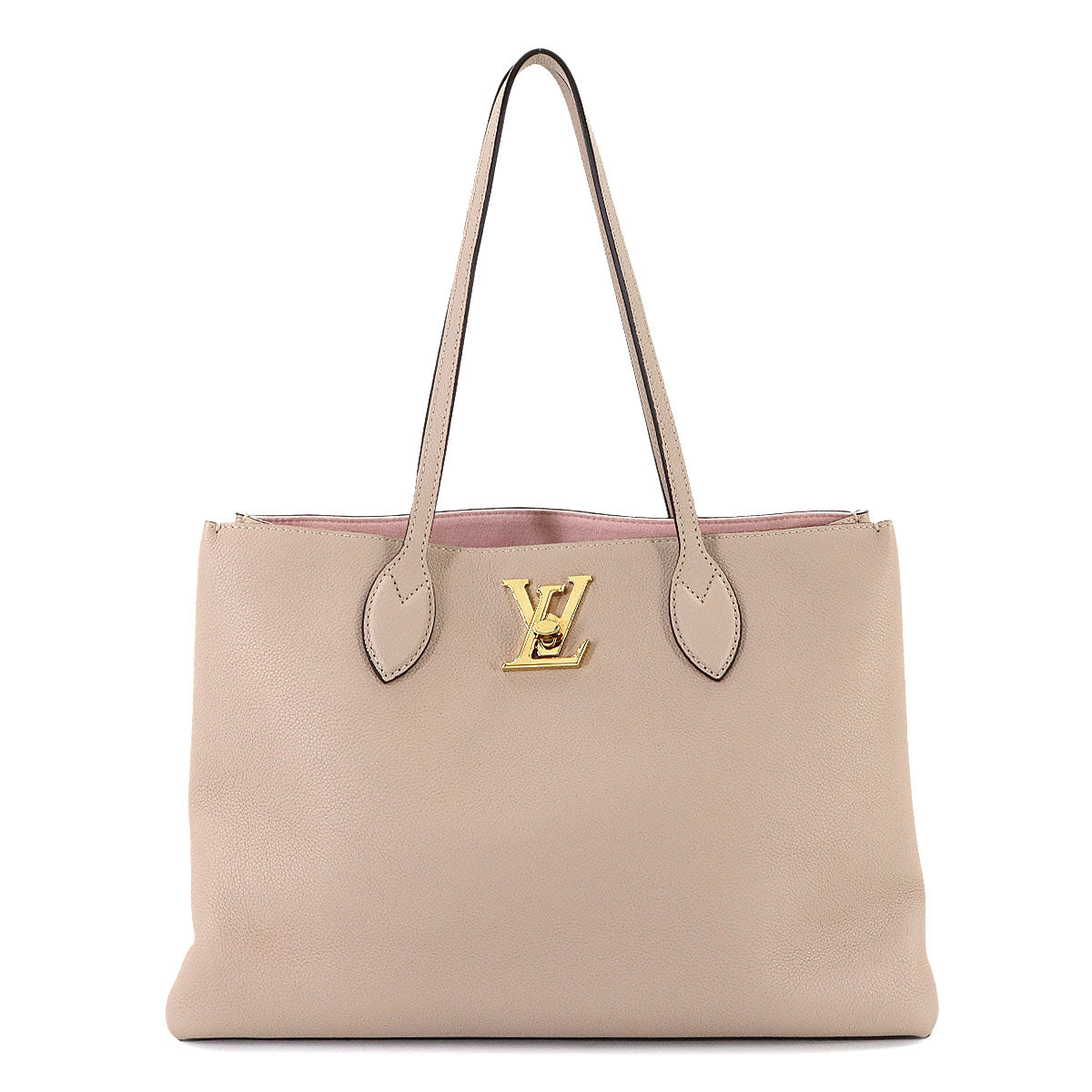 Lockme Shopper Tote Bag Leather Greige M57346 Purse